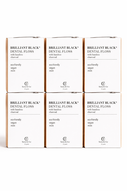 Set of three dental floss boxes, bamboo charcoal, Terra & Co., 32 yards each