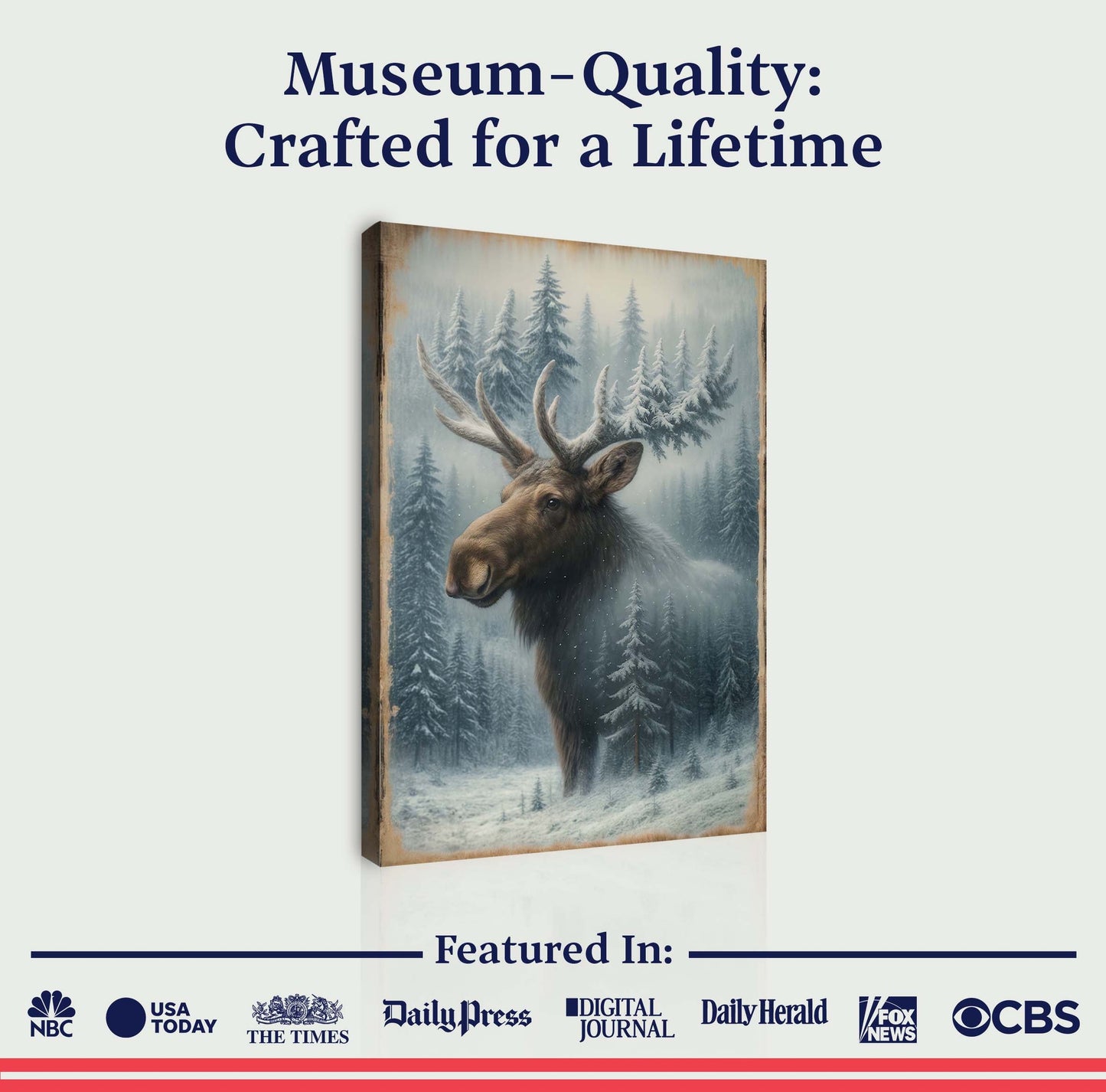 Museum-quality moose and forest double-exposure wall art canvas