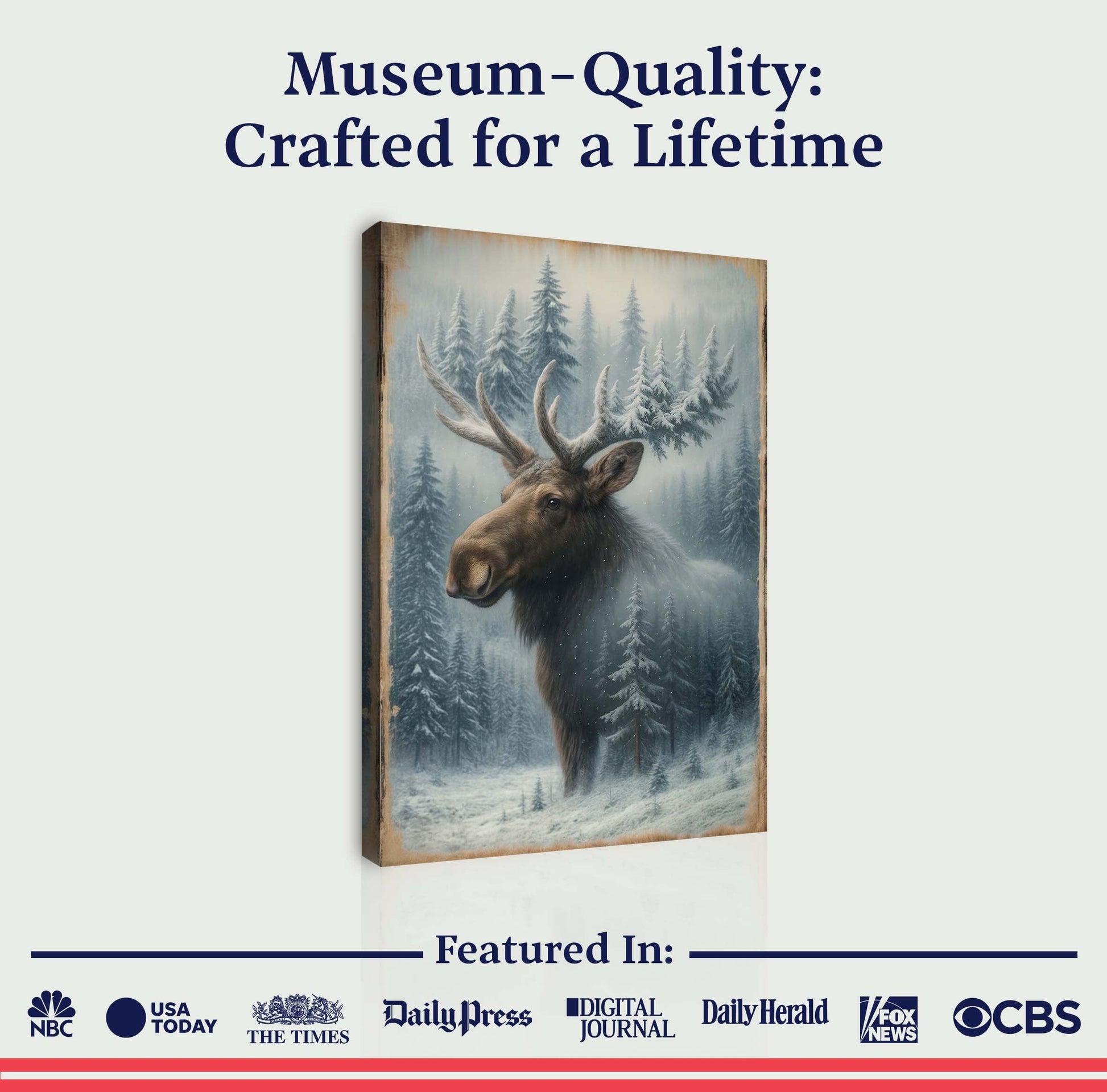 Museum-quality moose and forest double-exposure wall art canvas