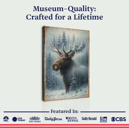 Museum-quality moose and forest double-exposure wall art canvas