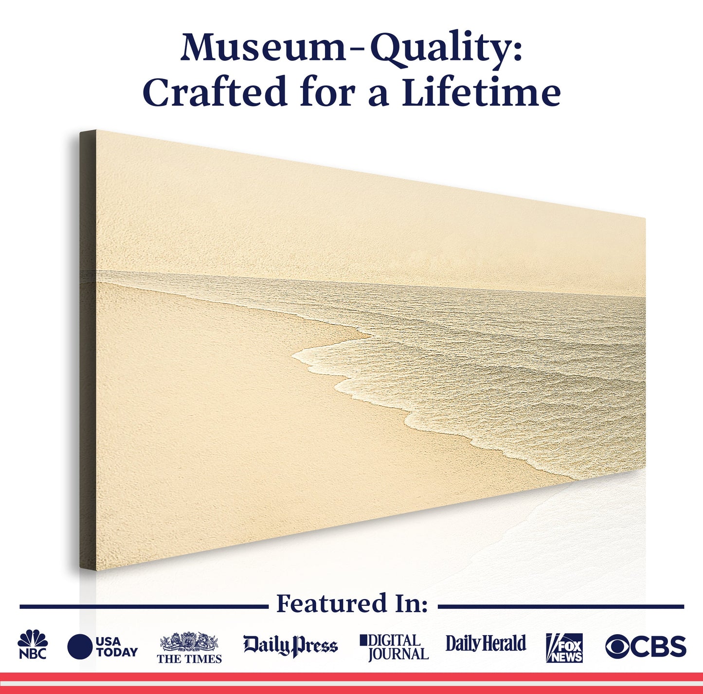 Coastal wall art canvas with beach shoreline artwork on a dark wrapped edge