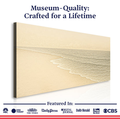 Coastal wall art canvas with beach shoreline artwork on a dark wrapped edge
