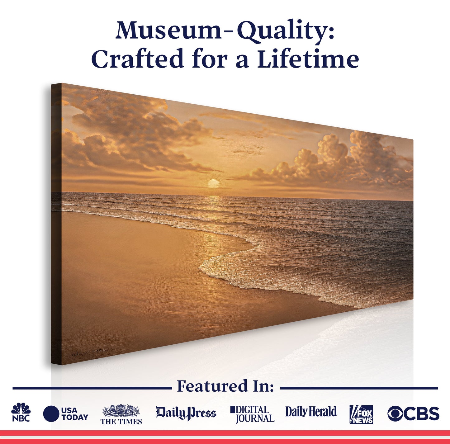 Coastal beach wall art canvas with sunrise over ocean and sandy shore
