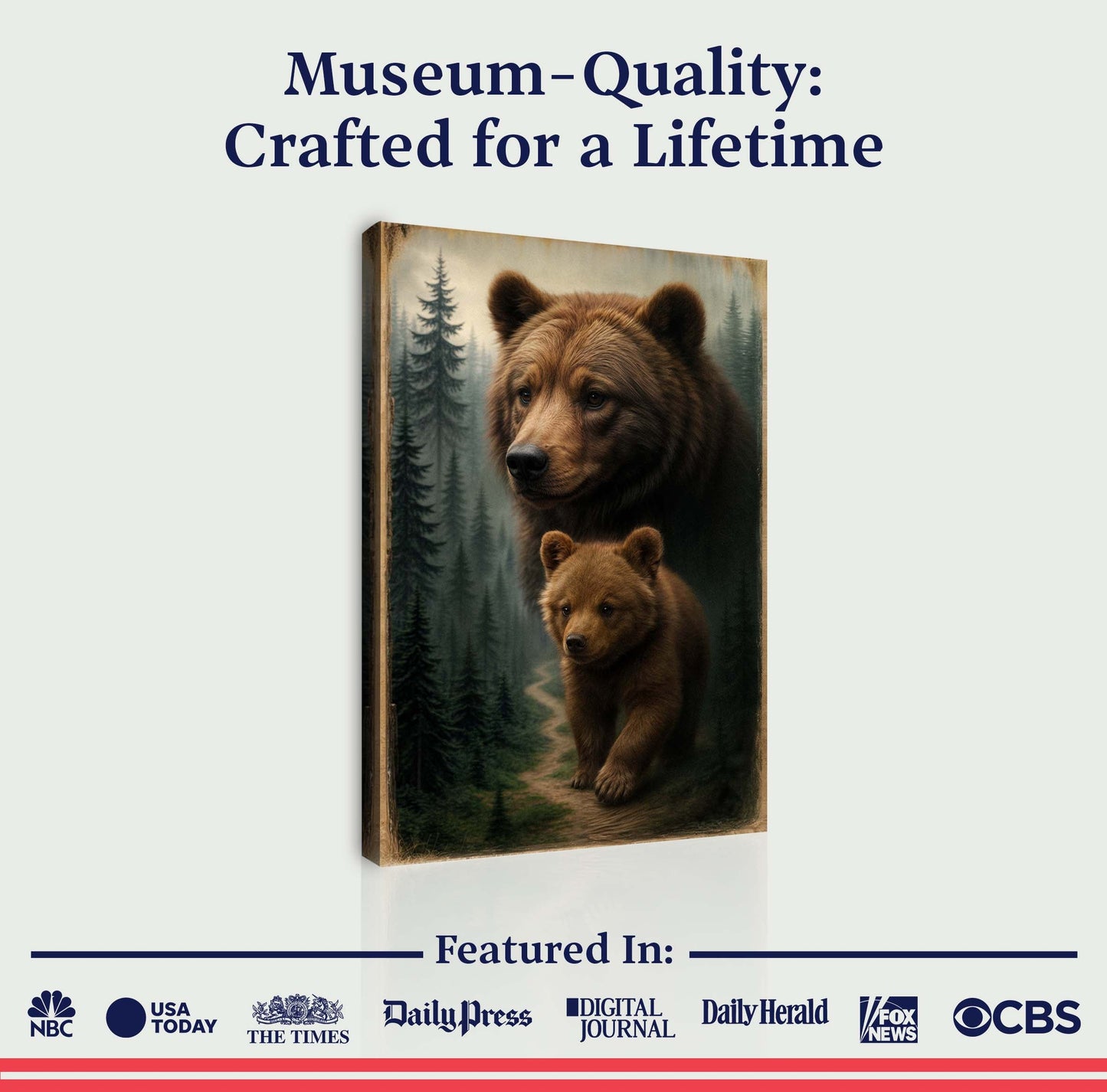 Bear and cub wall art canvas centered on a light background