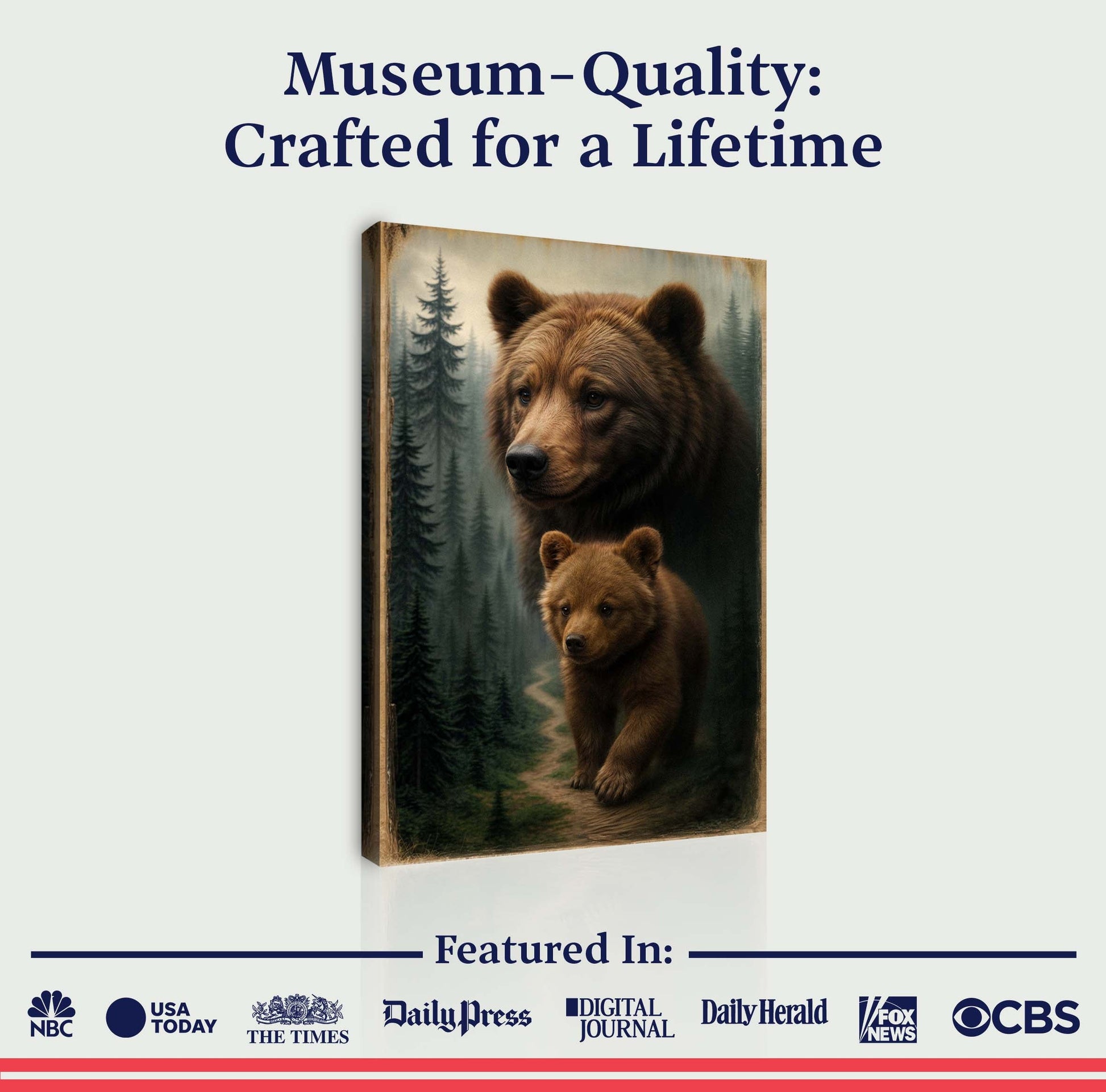 Bear and cub wall art canvas centered on a light background