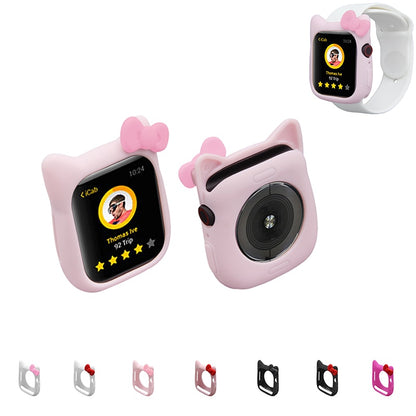 Cat watch cover case for Apple Watch, pink silicone with bow and protective bezel
