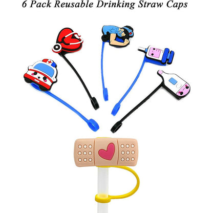 6pcs Reusable Nurse Theme Straw Covers - Dust-Proof Silicone Tips for 7-8 mm Straws - Easy to Clean and Convenient - Renee Lane Company