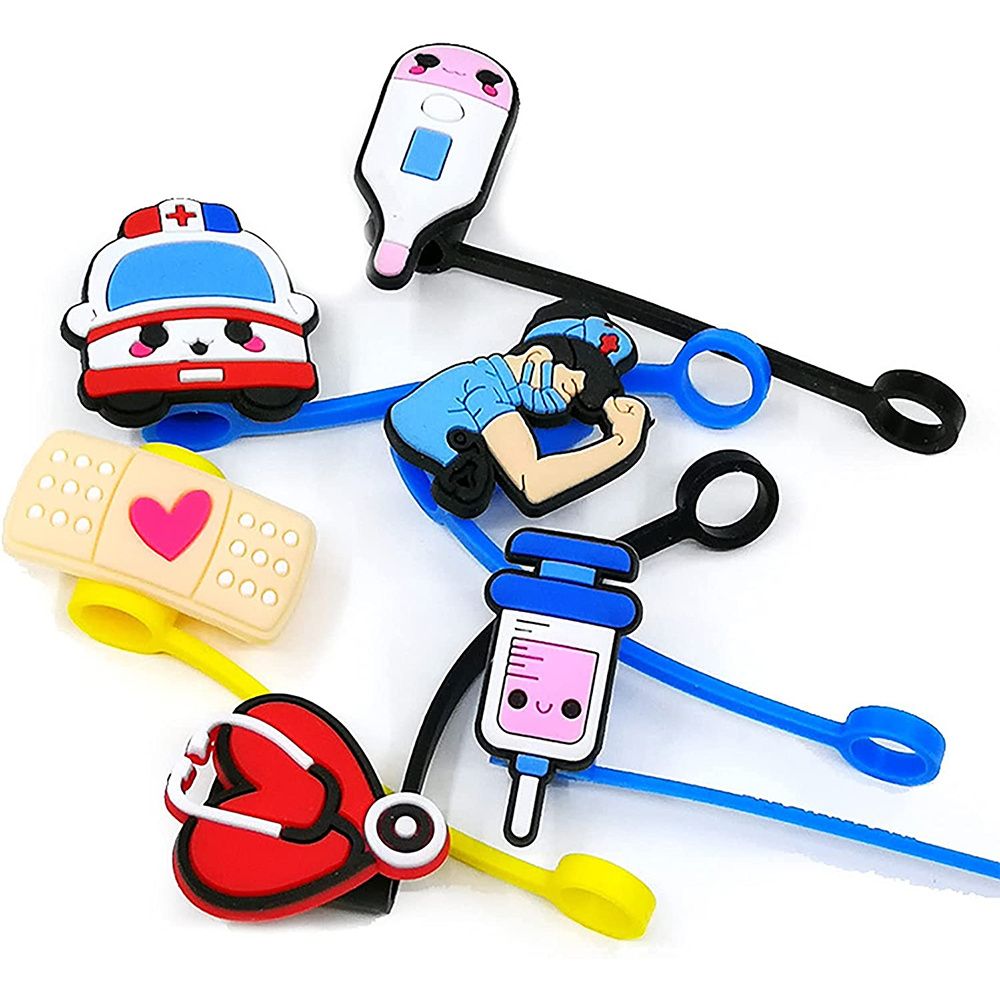 6pcs Reusable Nurse Theme Straw Covers - Dust-Proof Silicone Tips for 7-8 mm Straws - Easy to Clean and Convenient - Renee Lane Company
