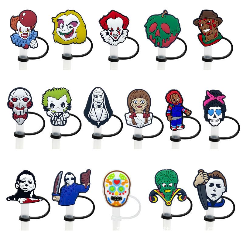 6pcs Reusable Silicone Straw Tip Caps - Scary Clown Design - Perfect for Halloween Decorations and Drinking - Renee Lane Company