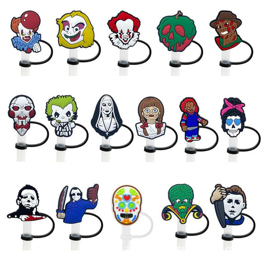 6pcs Reusable Silicone Straw Tip Caps - Scary Clown Design - Perfect for Halloween Decorations and Drinking - Renee Lane Company