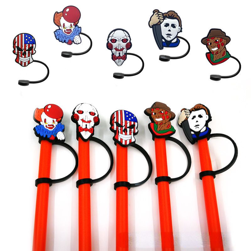 6pcs Reusable Silicone Straw Tip Caps - Scary Clown Design - Perfect for Halloween Decorations and Drinking - Renee Lane Company