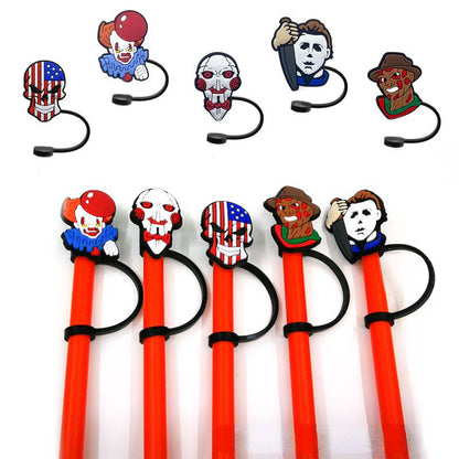 6pcs Reusable Silicone Straw Tip Caps - Scary Clown Design - Perfect for Halloween Decorations and Drinking - Renee Lane Company