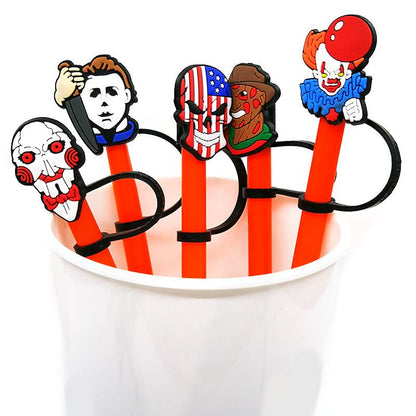 6pcs Reusable Silicone Straw Tip Caps - Scary Clown Design - Perfect for Halloween Decorations and Drinking - Renee Lane Company
