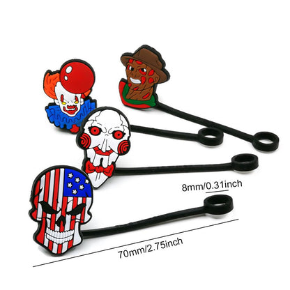 6pcs Reusable Silicone Straw Tip Caps - Scary Clown Design - Perfect for Halloween Decorations and Drinking - Renee Lane Company