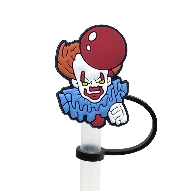 6pcs Reusable Silicone Straw Tip Caps - Scary Clown Design - Perfect for Halloween Decorations and Drinking - Renee Lane Company