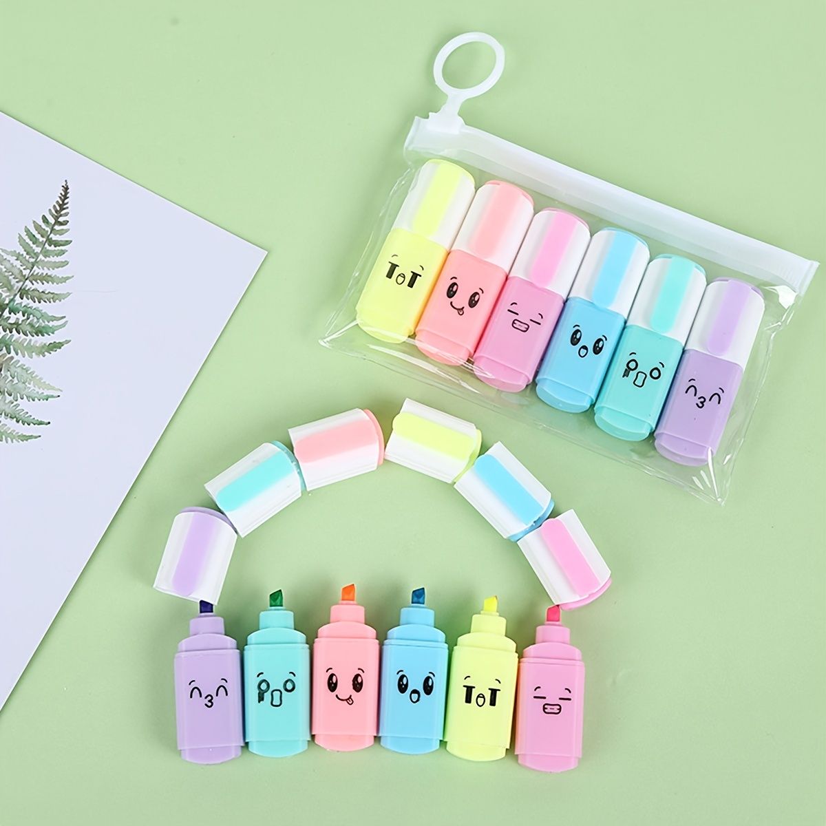 6pcs/set Mini Cute Expression Fluorescent Pen Highlighter - Renee Lane Company