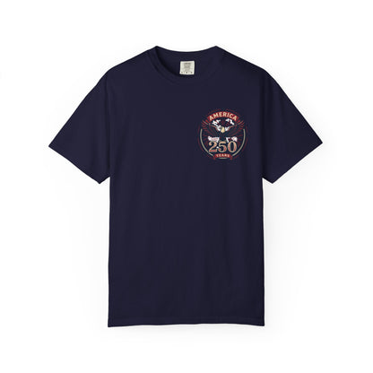 Navy T-shirt with round eagle 250 emblem graphic on the chest