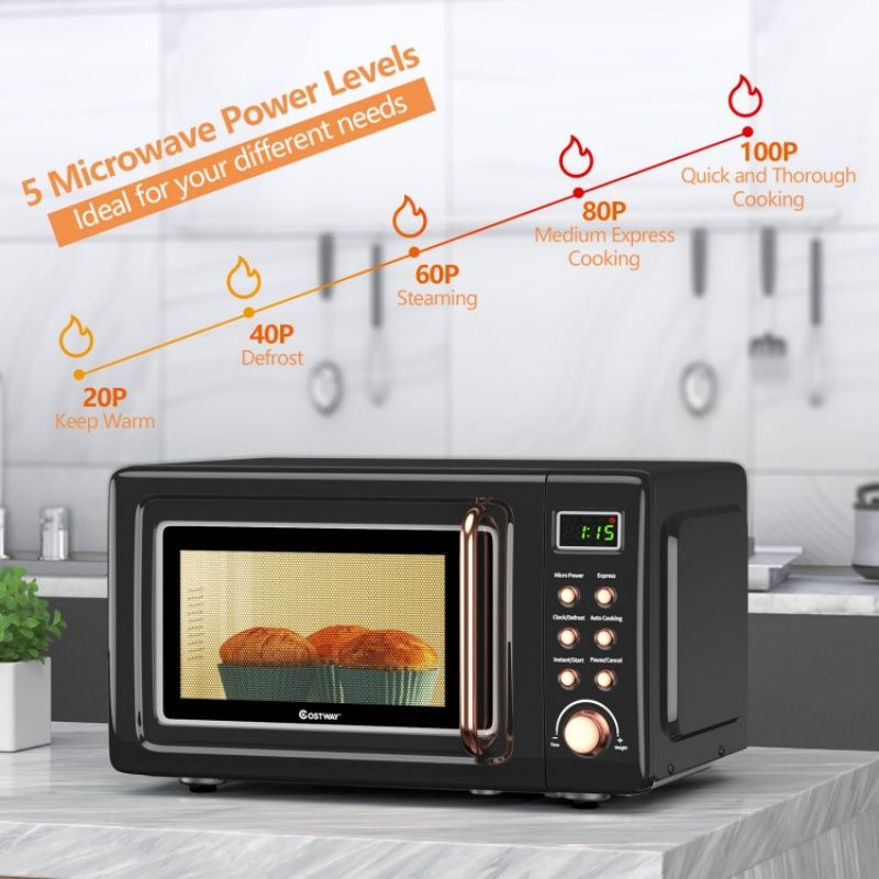 700W Retro Countertop Microwave Oven with 5 Micro Power and Auto Cooking Function - Renee Lane Company