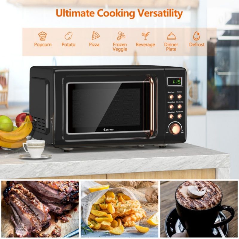 700W Retro Countertop Microwave Oven with 5 Micro Power and Auto Cooking Function - Renee Lane Company