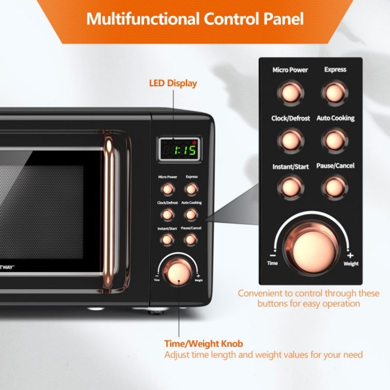 700W Retro Countertop Microwave Oven with 5 Micro Power and Auto Cooking Function - Renee Lane Company