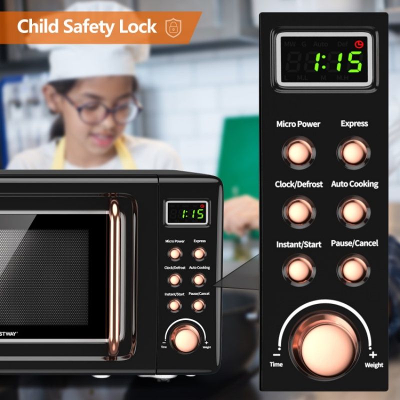 700W Retro Countertop Microwave Oven with 5 Micro Power and Auto Cooking Function - Renee Lane Company