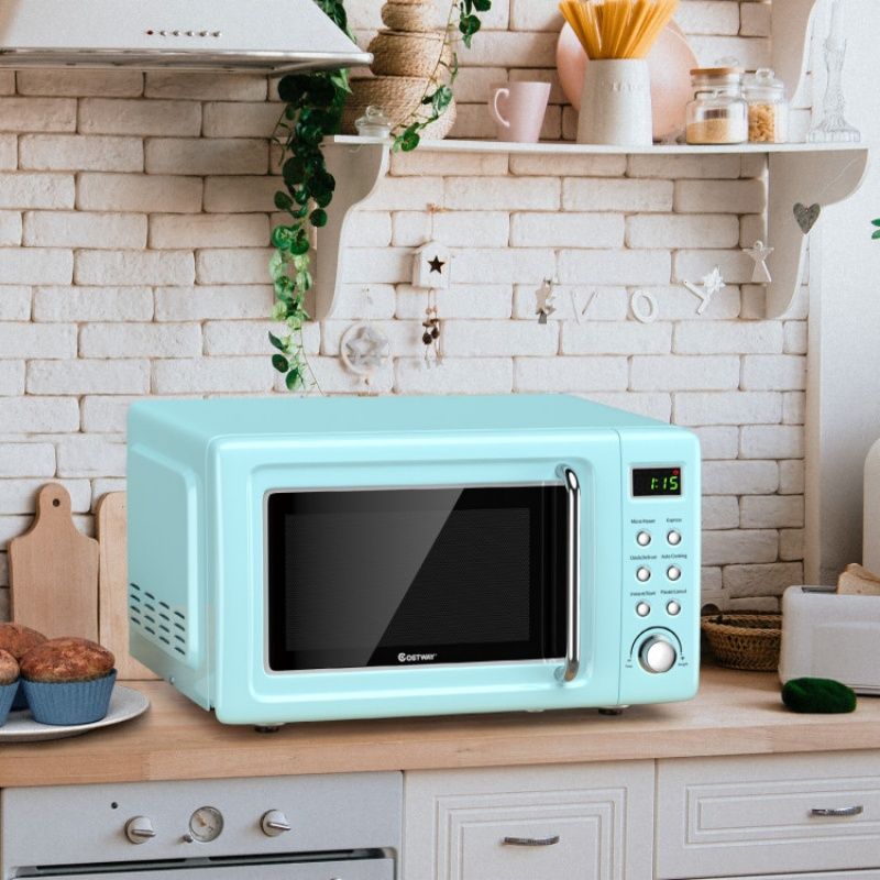 700W Retro Countertop Microwave Oven with 5 Micro Power and Auto Cooking Function - Renee Lane Company