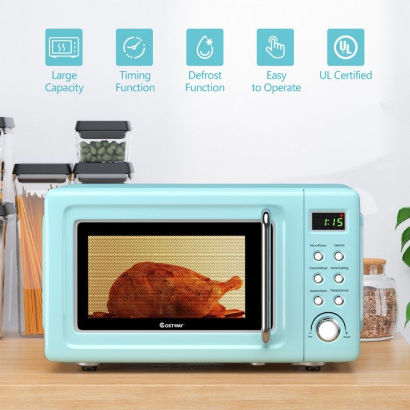 700W Retro Countertop Microwave Oven with 5 Micro Power and Auto Cooking Function - Renee Lane Company