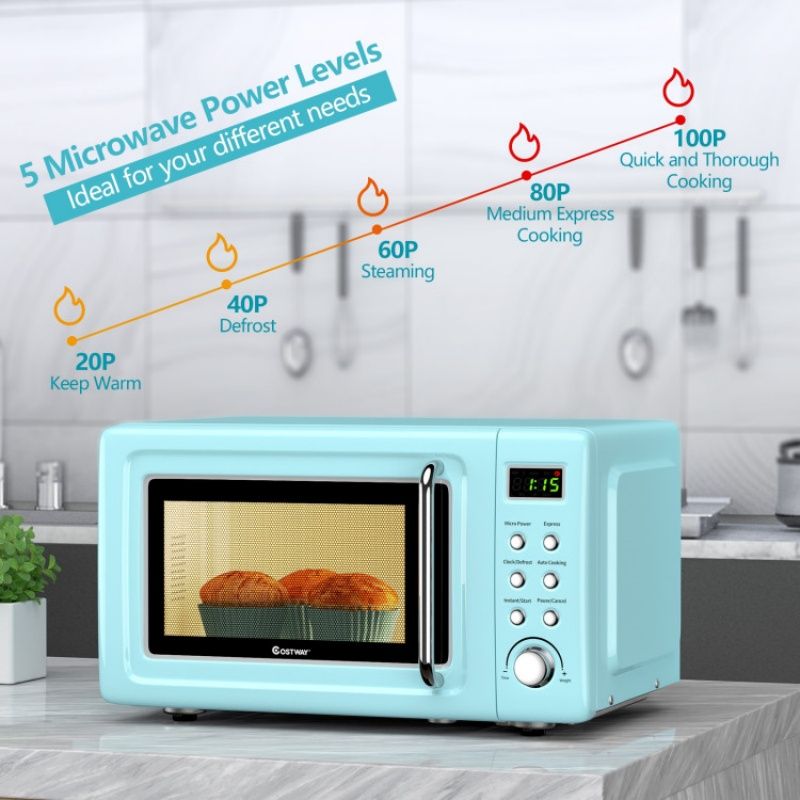 700W Retro Countertop Microwave Oven with 5 Micro Power and Auto Cooking Function - Renee Lane Company