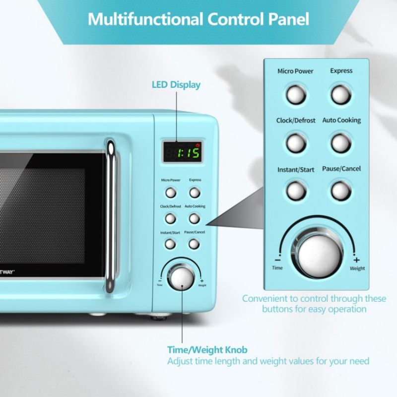 700W Retro Countertop Microwave Oven with 5 Micro Power and Auto Cooking Function - Renee Lane Company