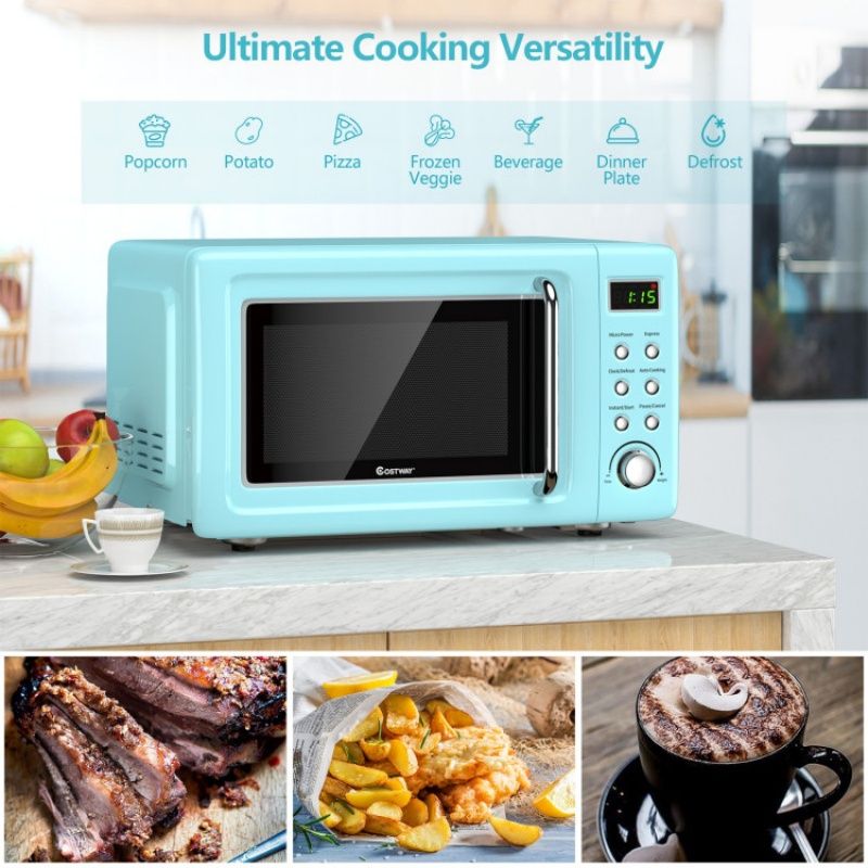 700W Retro Countertop Microwave Oven with 5 Micro Power and Auto Cooking Function - Renee Lane Company