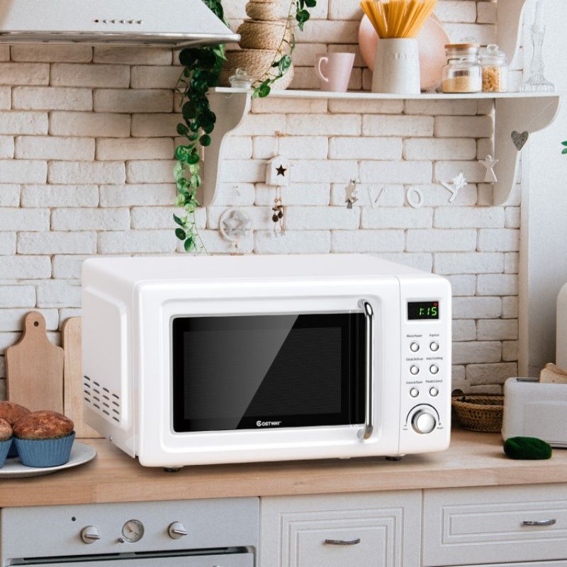 700W Retro Countertop Microwave Oven with 5 Micro Power and Auto Cooking Function - Renee Lane Company
