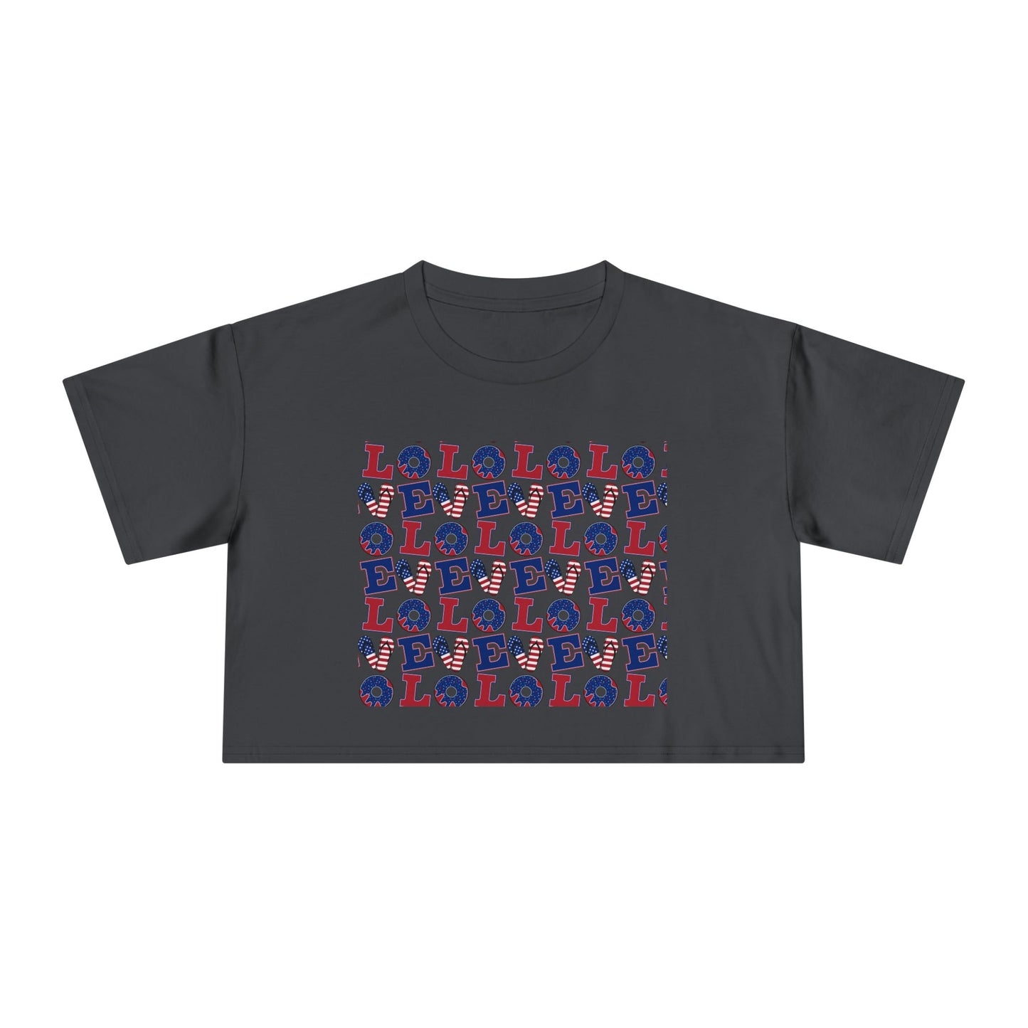 Crop graphic tee, dark gray with multicolor LOLO print at center front
