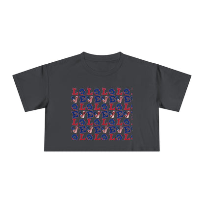 Crop graphic tee, dark gray with multicolor LOLO print at center front