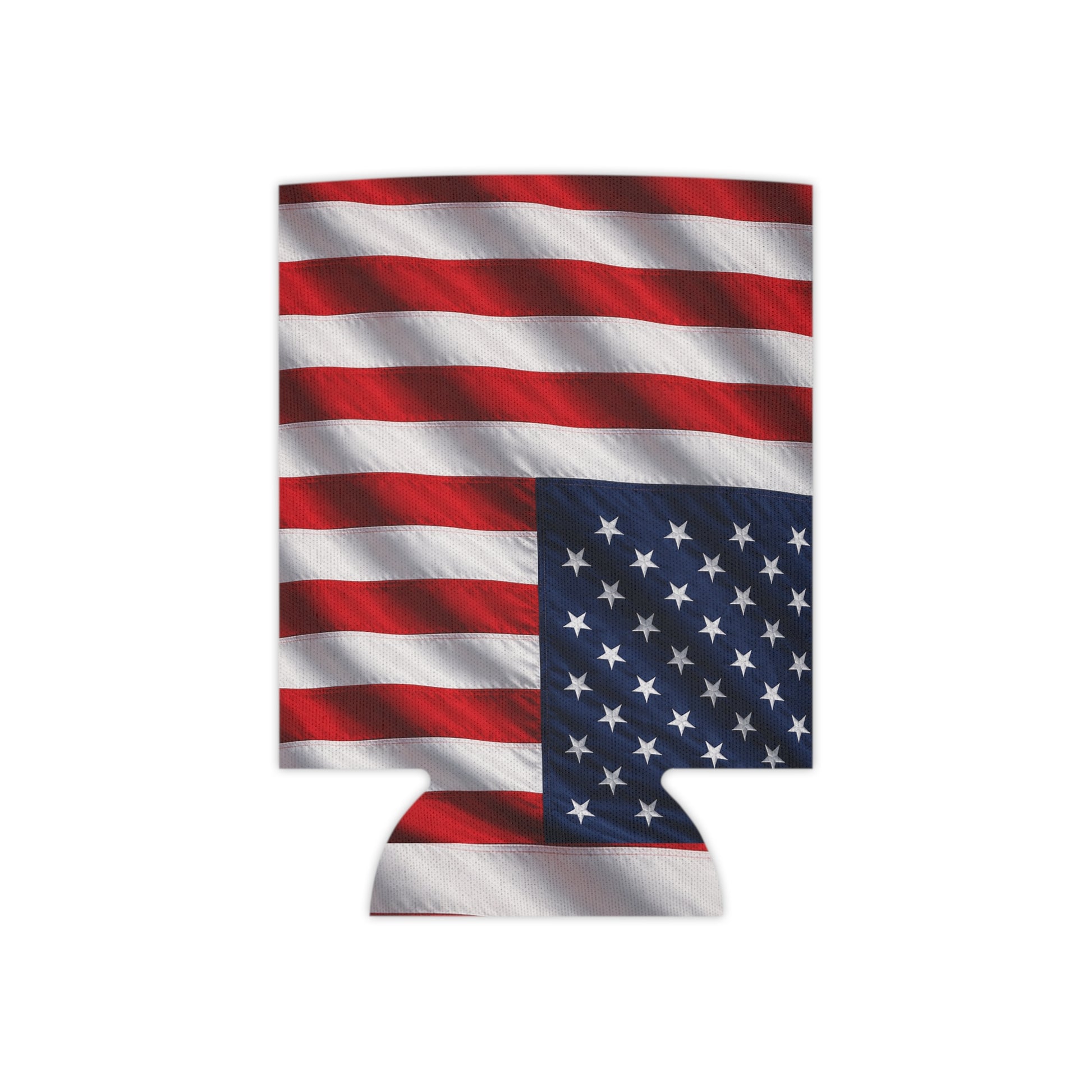 American flag can cooler sleeve with red-white stripes and navy star section