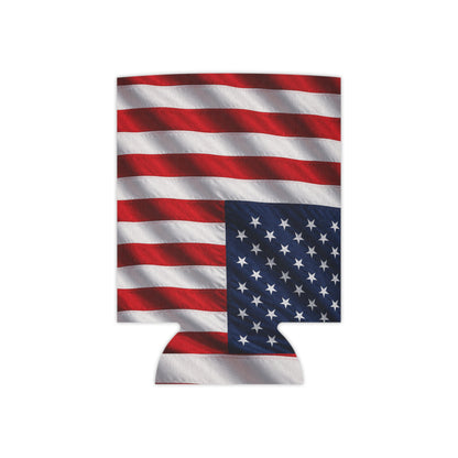 American flag can cooler sleeve with red-white stripes and navy star section