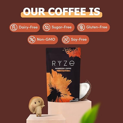 RYZE SUPERFOODS Mushroom Coffee Dark Roast, 6 Adaptogenic Mushrooms & Prebiotic Blend, Instant Coffee Supports Energy, Focus, Digestion & Immunity, Lions Mane & Turkey Tail, 30 Servings. - Renee Lane Company