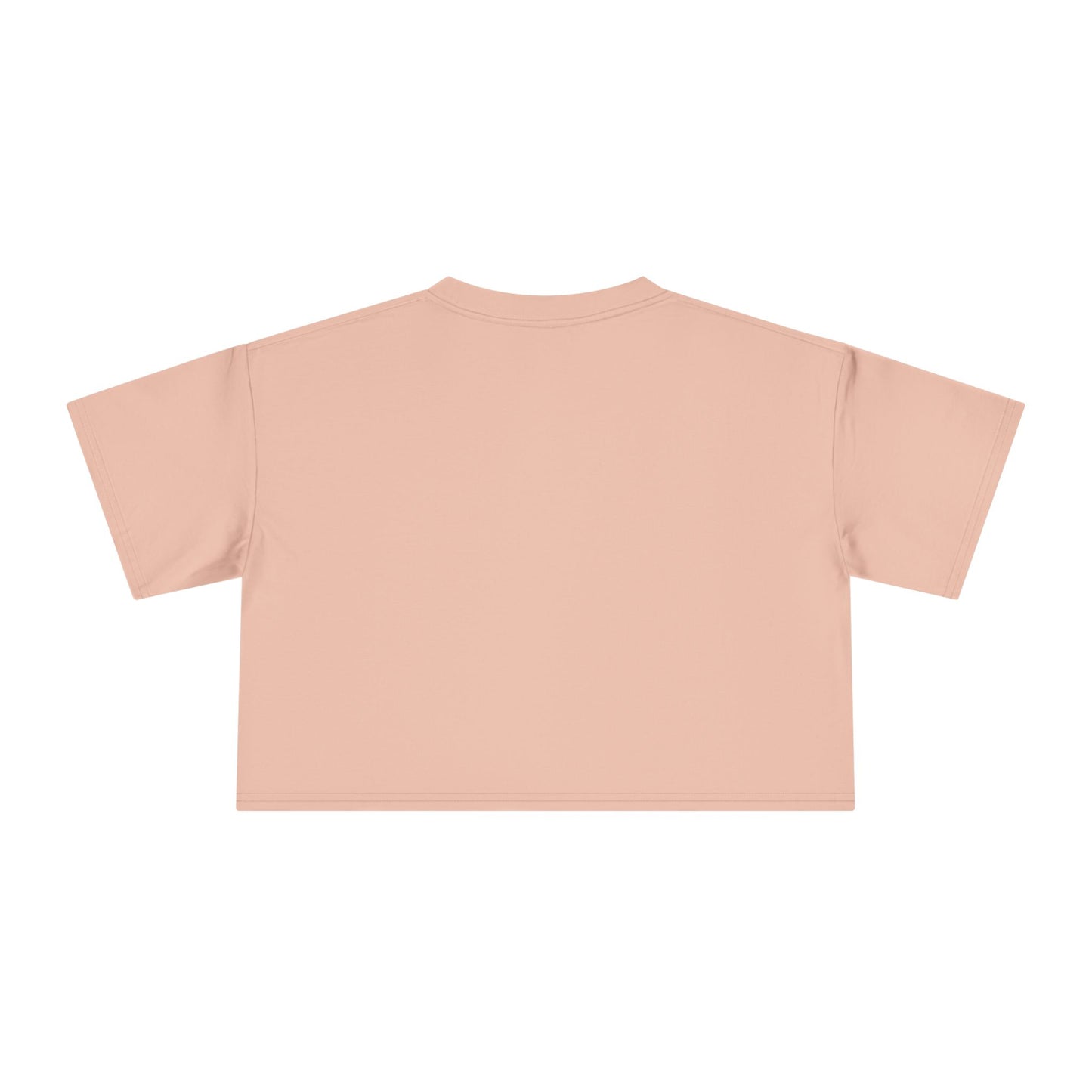 Blush pink crop graphic tee with crew neck and short sleeves, plain back