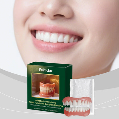 Denture kit with green box and pink-and-white denture tray accessory