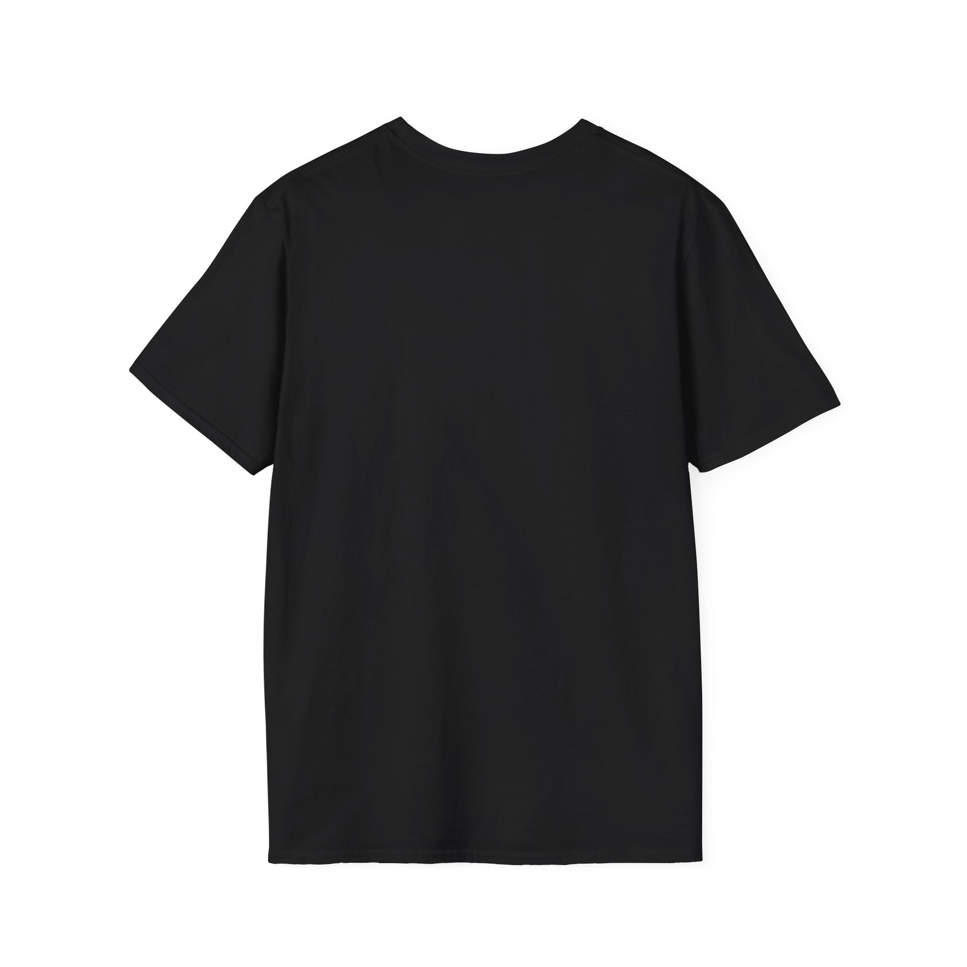 Black crew-neck T-shirt with no graphic on the back, short sleeves