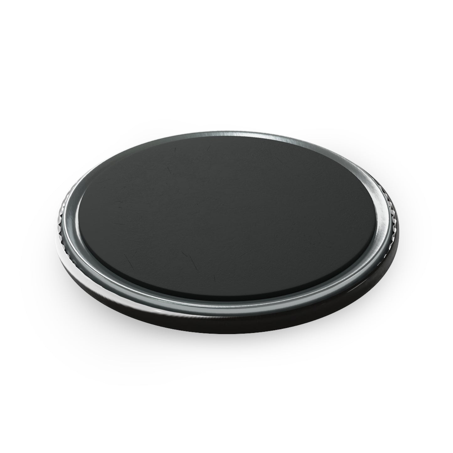 Round button magnet with black face and silver rim