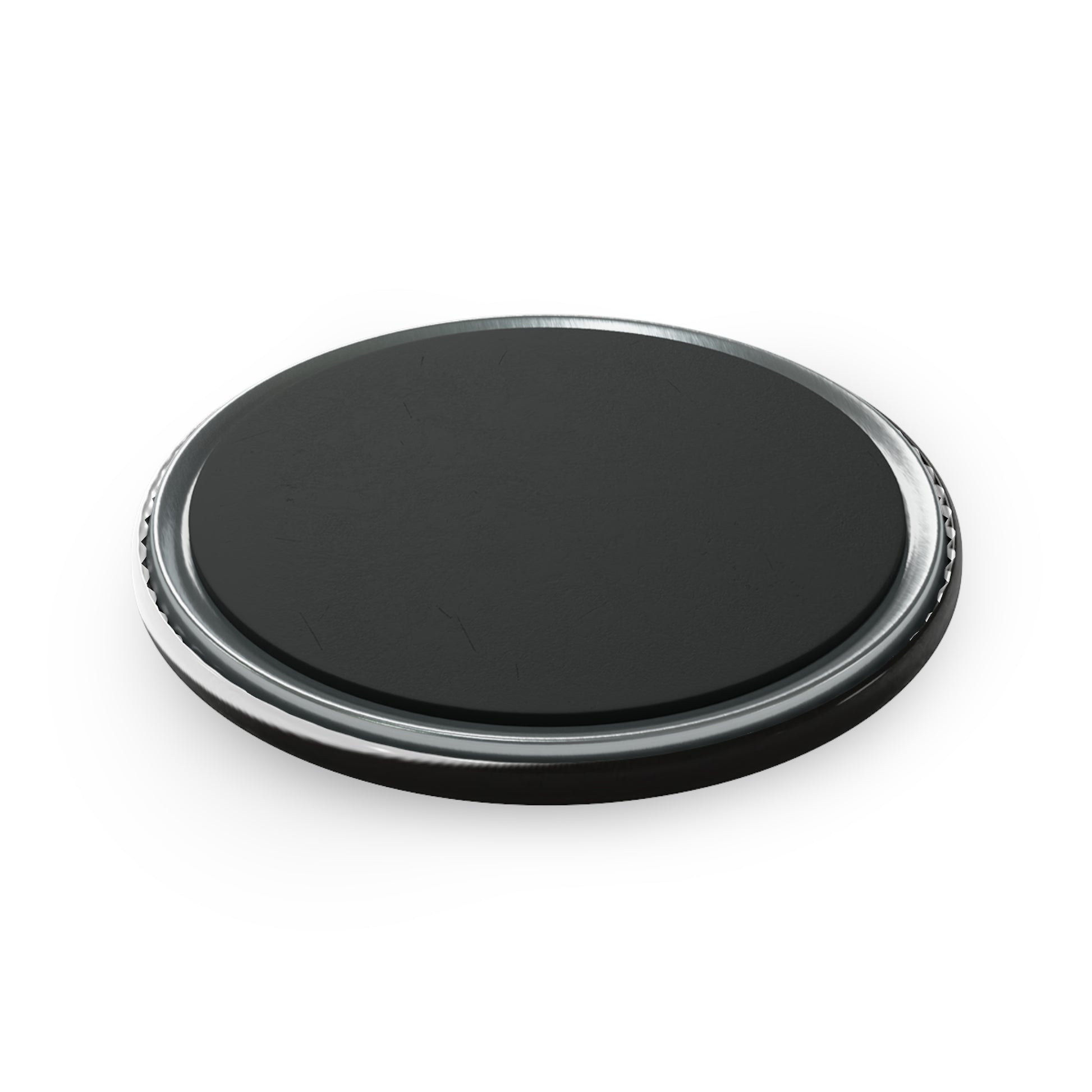 Round black button magnet with shiny silver rim