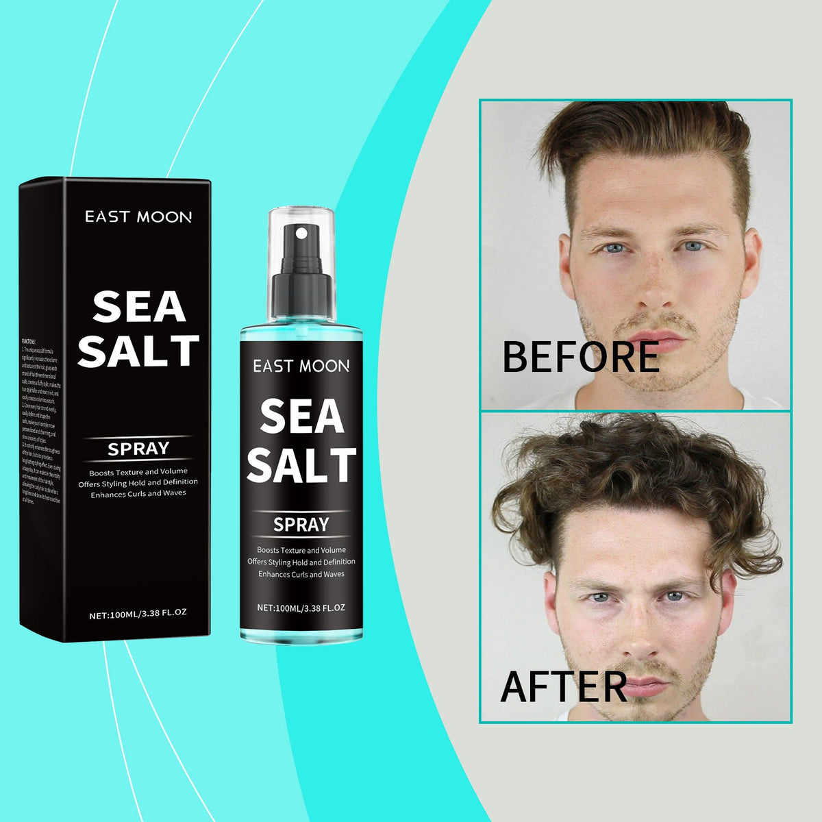 Sea Salt spray bottle with pump and black Sea Salt carton package