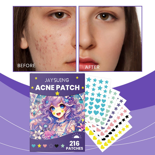 Multicolor acne sticker patch set with 216 pieces, stars, hearts, and character design box