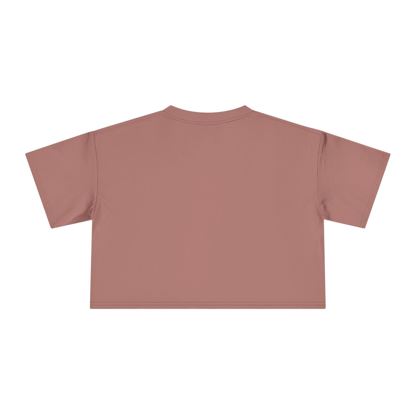 Dusty rose crop graphic tee with crew neck and short sleeves, plain back