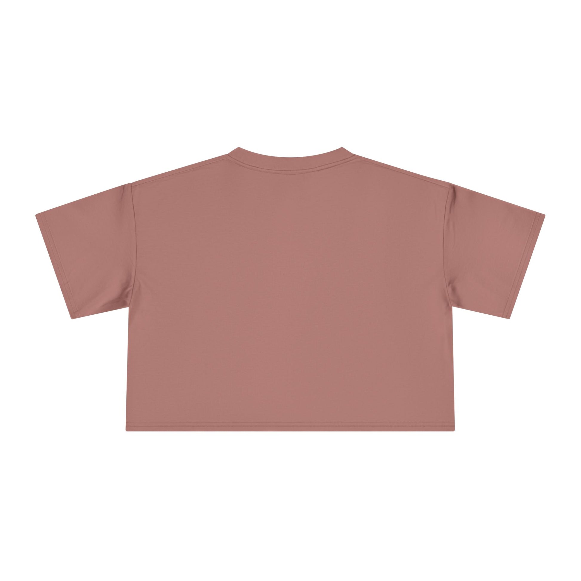 Dusty rose crop graphic tee with crew neck and short sleeves, plain back