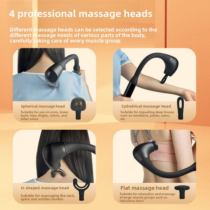 Four interchangeable black massage heads for a massage hammer, shown in a set