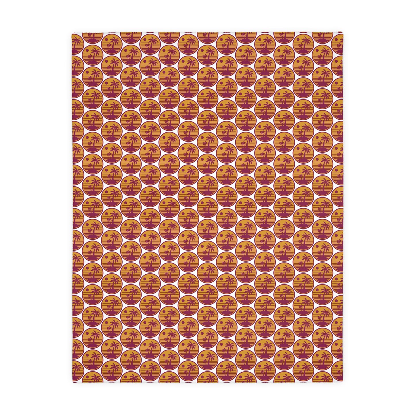 Velveteen throw blanket with all-over orange and burgundy pumpkin circles