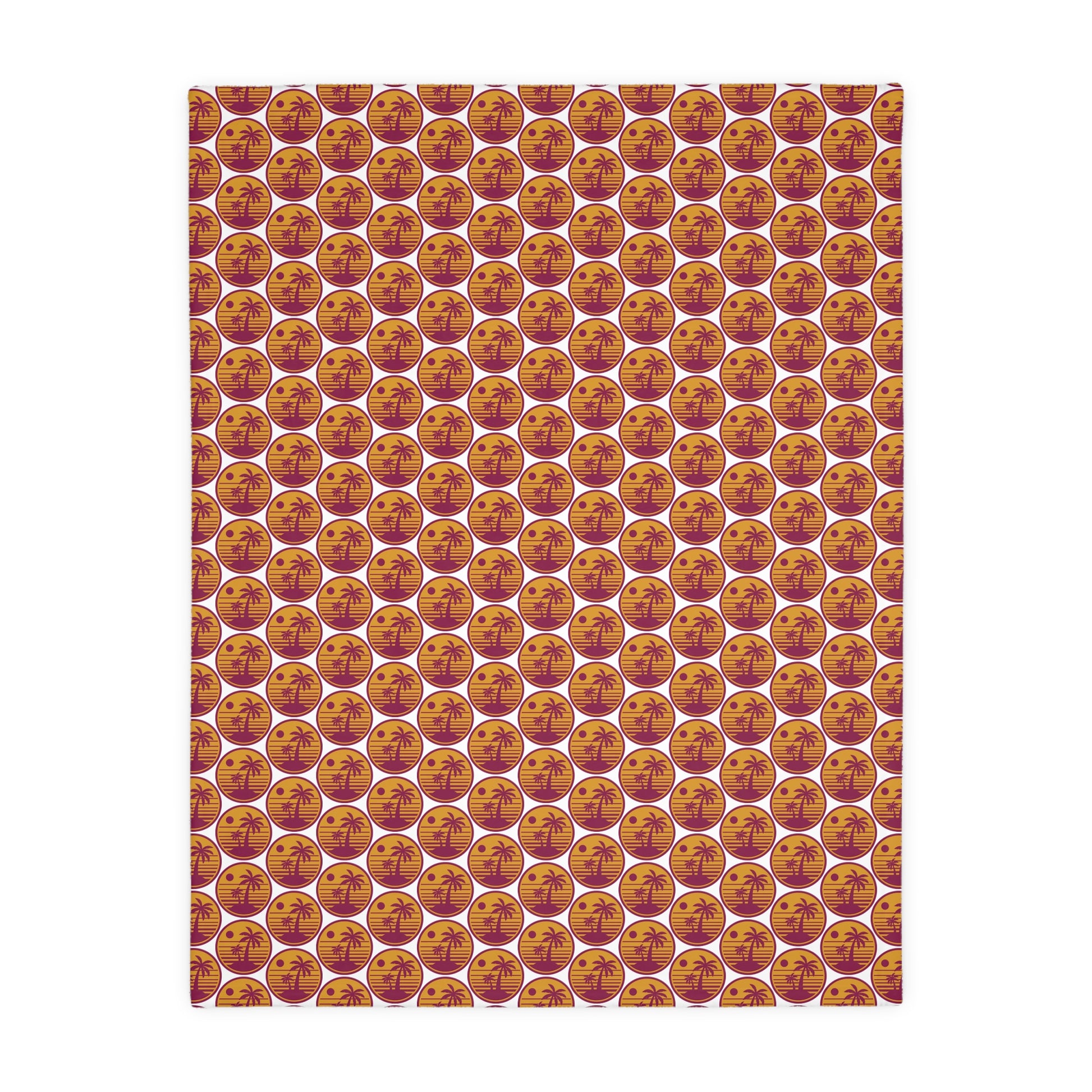 Velveteen throw blanket with all-over orange and burgundy pumpkin circles