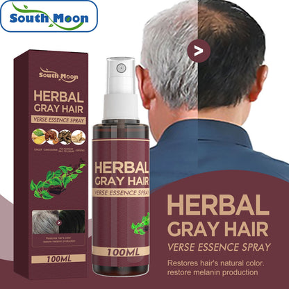 Herbal gray hair spray bottle and maroon box, 100 ml, with white pump