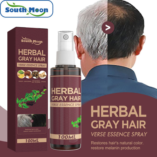 Herbal gray hair spray bottle and maroon box, 100 ml, with white pump